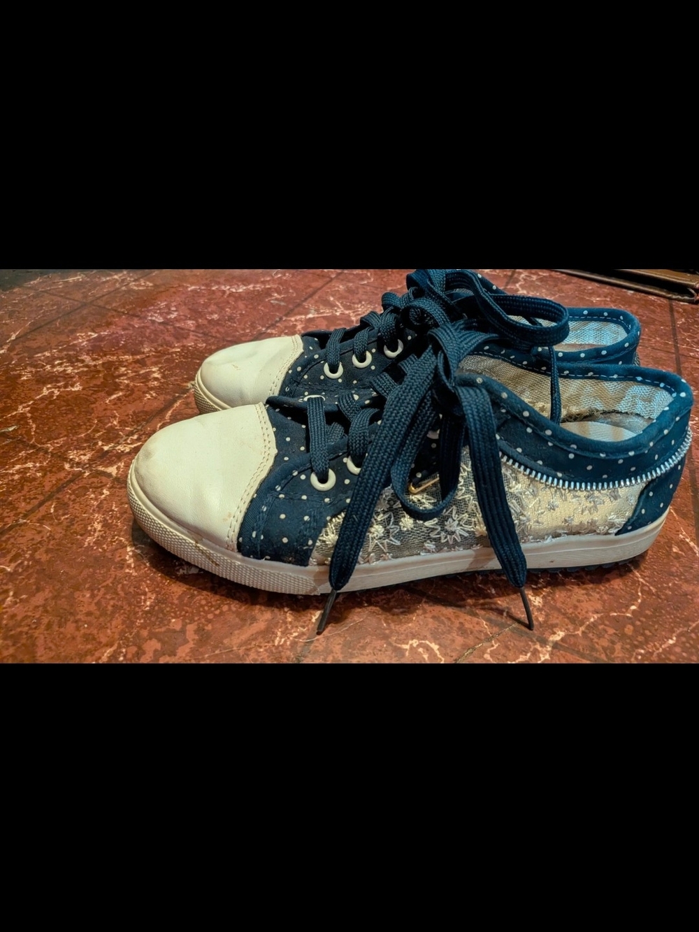 Old Navy Navy and White Polka Dot Lace-Up Kids Sneakers